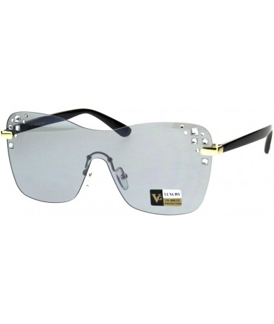 Rimless Womens Rhinestone Panel Shield Oversize Butterfly Fashion Sunglasses - Black Grey - CM18E6LYM5W $13.33