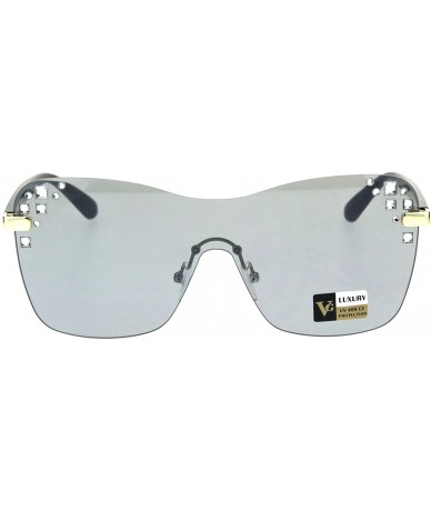 Rimless Womens Rhinestone Panel Shield Oversize Butterfly Fashion Sunglasses - Black Grey - CM18E6LYM5W $13.33