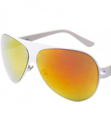 Aviator Classic Air Force Military Style Mens Womens Red Mirrored Lens White Sunglasses - CP18O7Q077O $28.50
