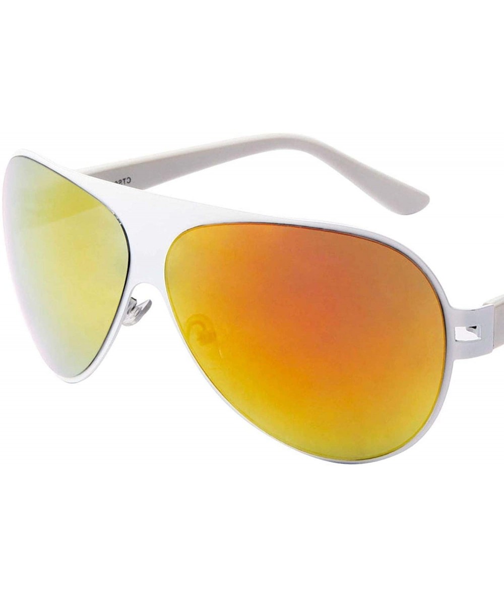 Aviator Classic Air Force Military Style Mens Womens Red Mirrored Lens White Sunglasses - CP18O7Q077O $28.50