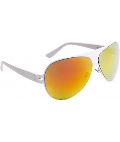 Aviator Classic Air Force Military Style Mens Womens Red Mirrored Lens White Sunglasses - CP18O7Q077O $28.50