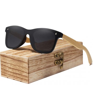 Semi-rimless Bamboo Sunglasses Wood Polarized Glasses Sunglasses Wooden Sun Glasses - Gray Bamboo - CW194ORUG4Q $36.12