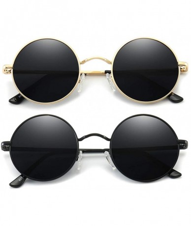 Aviator John Lennon Style Vintage Round Polarized Sunglasses for Men Women Small Circle Sunglasses - 2 Pack (Black+ Gold) - C...