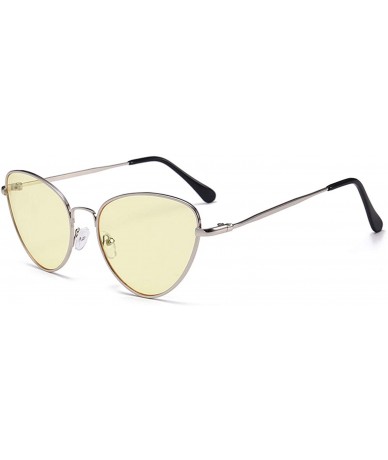 Aviator Cat Eye Sunglasses Women Vintage Sun Glasses Female Ladies Cateyes Sunglass Retro Glasses - Silver Yellow - CR18WD66Q...