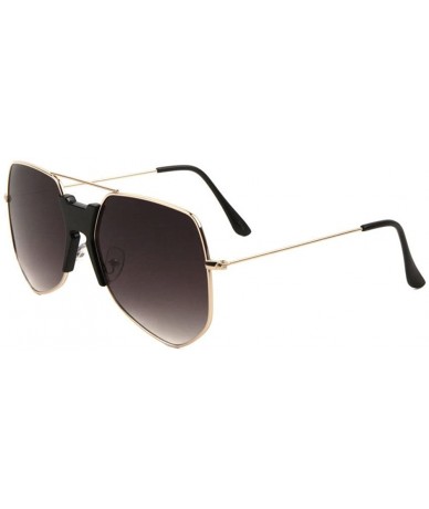 Rimless Napoli Oversized Square Flat Top Aviator Sunglasses w/Keyhole Bridge - Gold Frame W/ Black Keyhole Bridge - C018885L5...