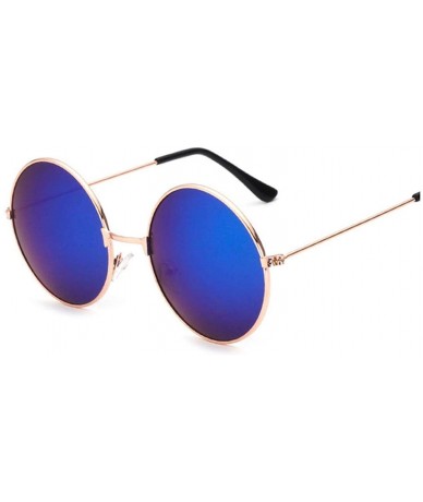 Oval Retro Small Round Sunglasses Women Vintage Shades Black Metal Sun Glasses Fashion Designer Lunette - Goldblue - CP199C5H...
