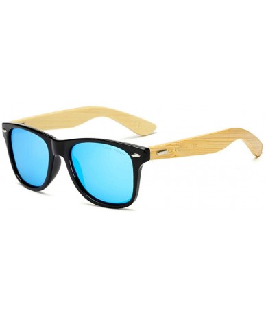 Square Polarized Bamboo Wood Arms Sunglasses Classic Women Men Driving Glasses - Blue - C718QRCQSY8 $32.51