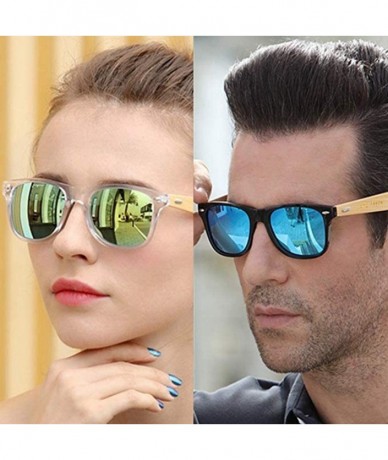 Square Polarized Bamboo Wood Arms Sunglasses Classic Women Men Driving Glasses - Blue - C718QRCQSY8 $36.26