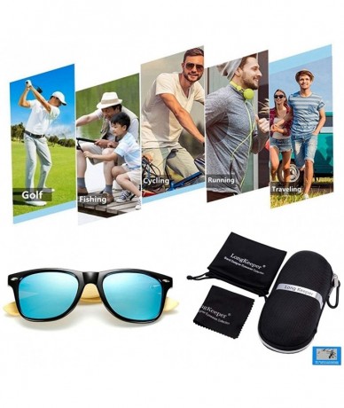 Square Polarized Bamboo Wood Arms Sunglasses Classic Women Men Driving Glasses - Blue - C718QRCQSY8 $36.26