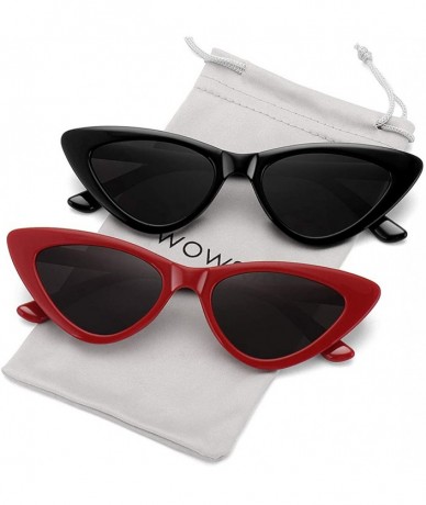 Oval Vintage Sexy Cat Eye Sunglasses Candy Color Clout Goggles for Women - Black+red - C218DKZN0WU $8.06