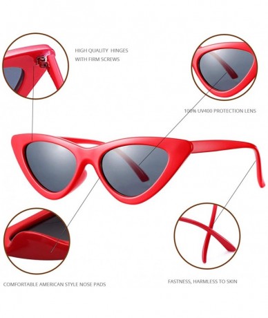 Cat Eye Women's Fashion Cat Eye Sunglasses Retro Vintage Narrow Clout Goggles Plastic Frame - Red/Black - CZ189LDMYAN $11.70