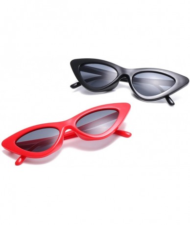 Cat Eye Women's Fashion Cat Eye Sunglasses Retro Vintage Narrow Clout Goggles Plastic Frame - Red/Black - CZ189LDMYAN $11.70