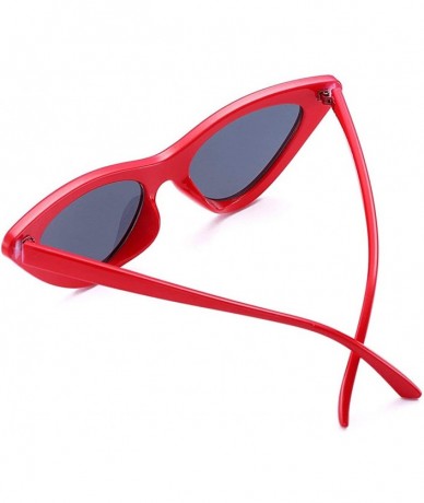 Cat Eye Women's Fashion Cat Eye Sunglasses Retro Vintage Narrow Clout Goggles Plastic Frame - Red/Black - CZ189LDMYAN $11.70