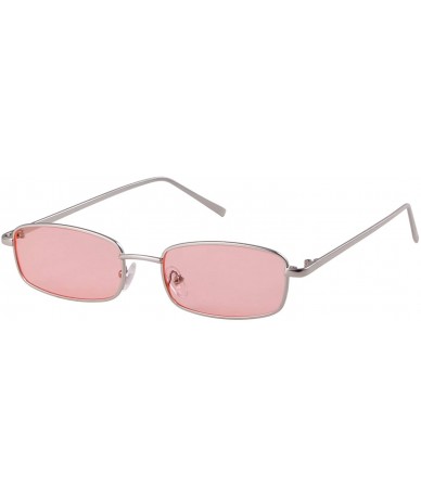 Square Vintage Retro Square Sunglasses Small Metal Frame Glasses - Pink/Silver - CZ189W6UOO3 $24.78