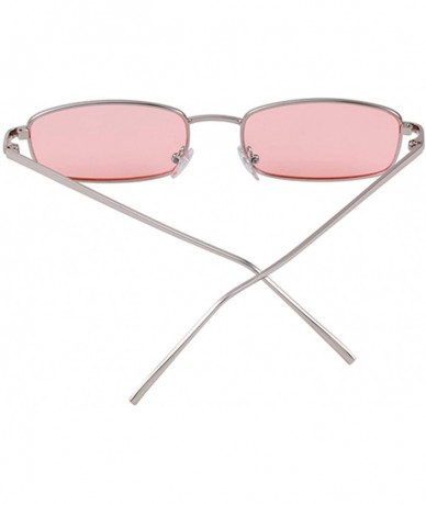 Square Vintage Retro Square Sunglasses Small Metal Frame Glasses - Pink/Silver - CZ189W6UOO3 $13.64