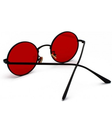 Round Women Sunglasses Round Metal Frame Vintage Retro Glasses Sun for Men Unisex Gift - Black With Red - CA18GR8GHDE $13.17