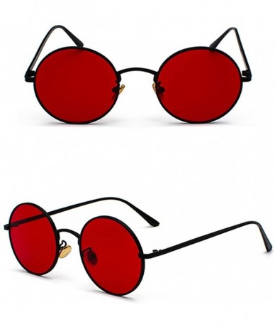 Round Women Sunglasses Round Metal Frame Vintage Retro Glasses Sun for Men Unisex Gift - Black With Red - CA18GR8GHDE $13.17