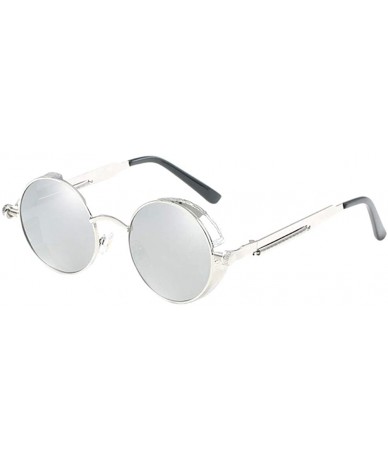 Goggle Unisex Sunglasses Polarized Round Metal Shades Steampunk UV400 Eyewear - Silver Frame/Silver Lens - CM18OWD4D6E $15.38