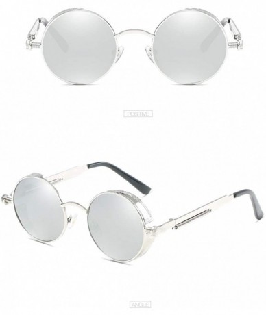 Goggle Unisex Sunglasses Polarized Round Metal Shades Steampunk UV400 Eyewear - Silver Frame/Silver Lens - CM18OWD4D6E $15.38