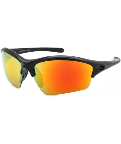Semi-rimless Men's Half Rim Sports Sunglasses with Color Mirrored Lens 570060/REV - Black - C71271CS5E9 $22.42