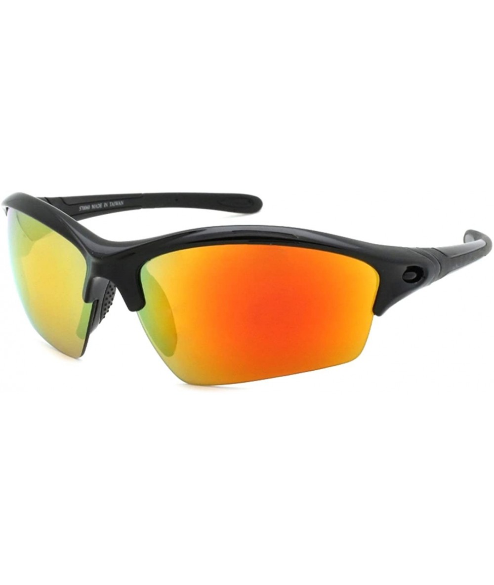 Semi-rimless Men's Half Rim Sports Sunglasses with Color Mirrored Lens 570060/REV - Black - C71271CS5E9 $9.07