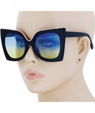 Square Large Flat Top Square Cat Eye Fashion Oversized Women Sunglasses Thick Frame - CO18O443WOX $10.71