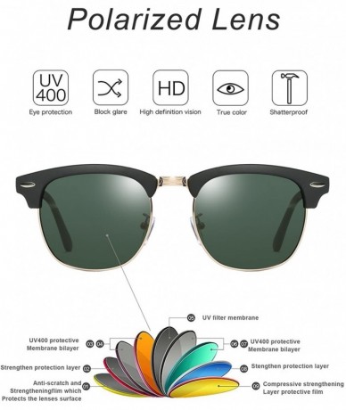 Square Mens Sunglasses Polarized Retro Classic Semi Rimless Sun Glasses for Women Vintage UV400 Protection With Case - CN18T8...