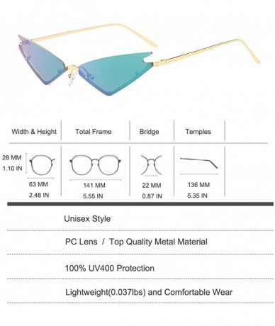 Rimless Small Cateye Sunglasses Futuristic Rimless Mirrored Lens - Green Mirrored Lens - CF18T8A35S8 $13.08