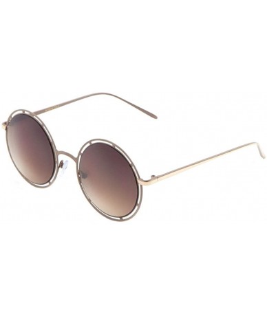 Round Flat Lens Round Metal Cut Pattern Frame Sunglasses - Brown - CV19077N6WA $27.00