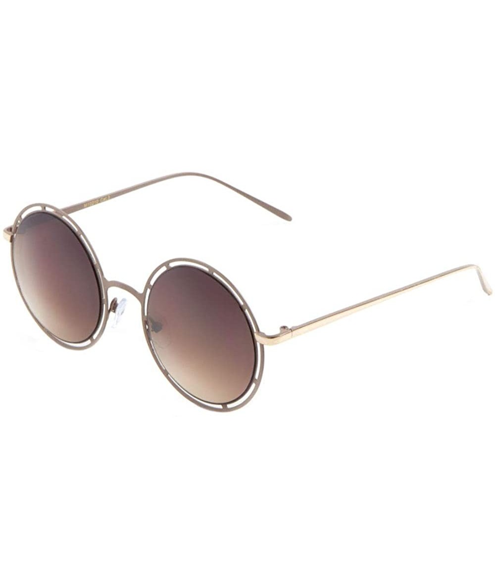 Round Flat Lens Round Metal Cut Pattern Frame Sunglasses - Brown - CV19077N6WA $14.23