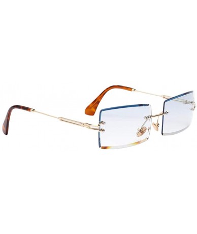 Rimless Vintage Rectangle Cut Rimless Sunglasses Designer Tinted Lens Eyewear - Blue - CQ195WOKRC2 $8.26