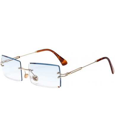 Rimless Vintage Rectangle Cut Rimless Sunglasses Designer Tinted Lens Eyewear - Blue - CQ195WOKRC2 $8.26