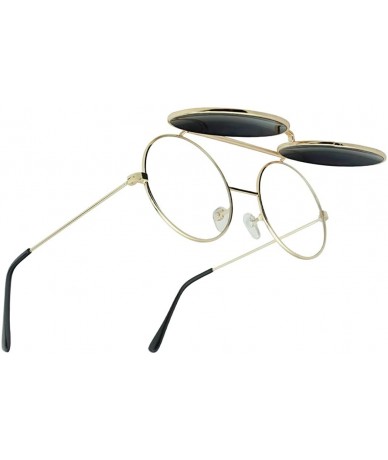 Round Round Circular Django Flip-Up Steampunk Inspired Metal Two in One Sunglasses - Gold - Fire Red Lens - CQ189U4MI5T $10.78