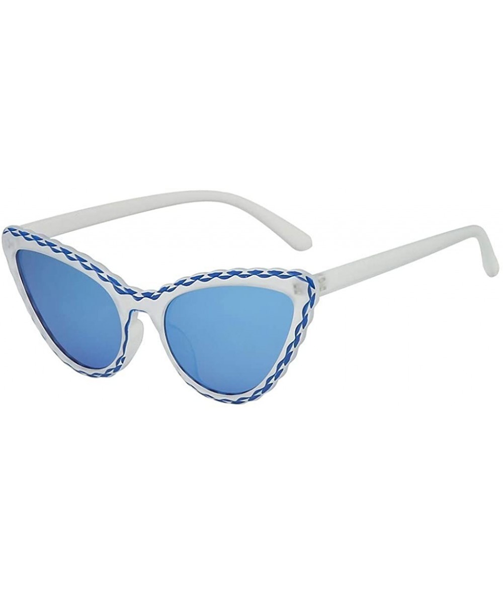 Goggle Women's Fashion Retro Vintage Cat Eye Sunglasses for Women Goggles Frame Integrated Stripe Vintage Glasses - D - CZ18U...