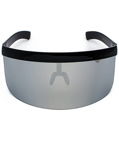 Oversized Men Women Oversize Shield Visor Sunglasses Flat Top Mirrored Mono Lens - Grey - CA18G83IXON $29.84