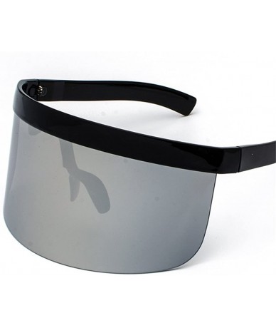 Oversized Men Women Oversize Shield Visor Sunglasses Flat Top Mirrored Mono Lens - Grey - CA18G83IXON $18.95