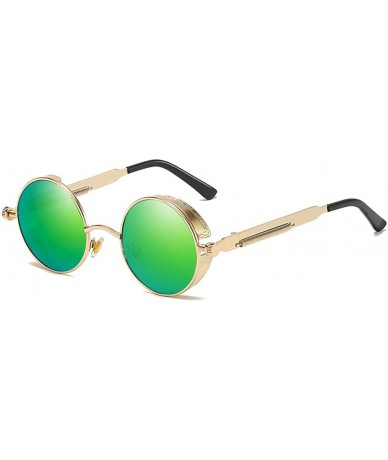 Round Retro Round Sunglasses Men Polarized Mirror Steampunk Sun Glasses for Women - Green Mirror - C318KGCLEYO $11.85