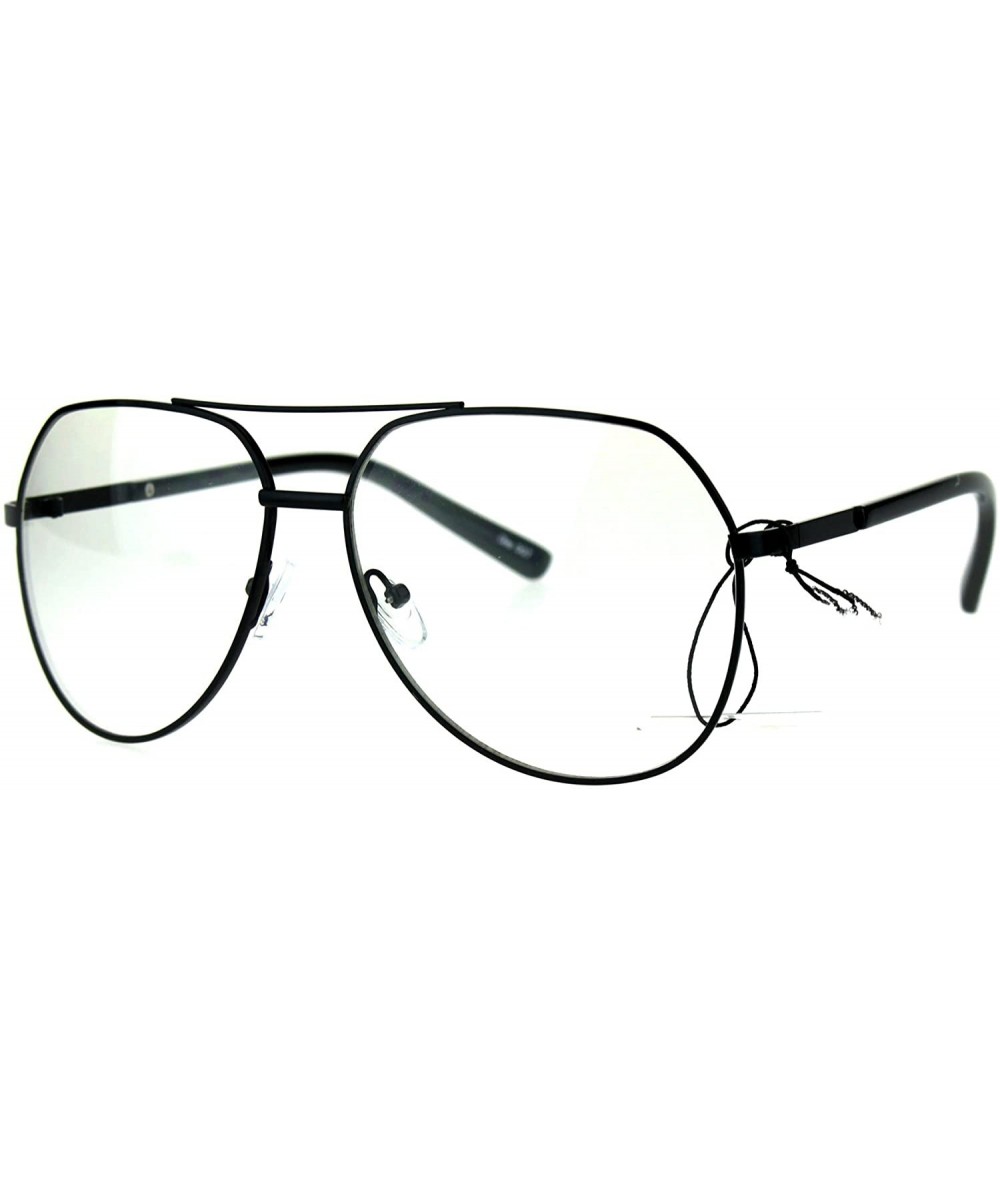 Oversized Mens Oversize Geeky Metal Rim Designer Pilot Clear Lens Eye Glasses - Black - C8182IHL7IZ $9.42