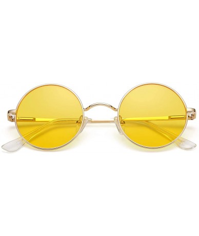 Round Small Round Sunglasses for Women Men John Lennon Hippie Glasses - UV400 Protection - Gold/Yellow - CQ194R4EQ48 $9.49