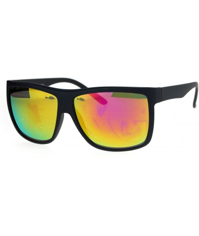 Sport Mens Color Mirrored Flat Top Large Rectangular Sport Plastic Sunglasses - Black Fuchsia - CZ12ODKRE4C $9.05