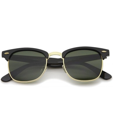Sport Premium Half Frame Horn Rimmed Sunglasses with Metal Rivets - Black-gold / Green - CF12K5F8ZUN $13.01