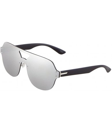 Oversized Rimless Oversized Flat Top Shield Round Aviator Sunglasses - Black Frame - C618587X2KK $9.89