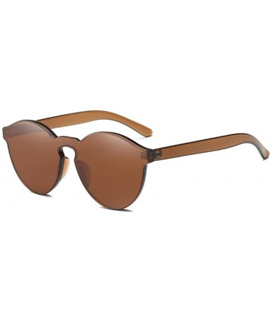 Round One Piece Aviator Rimless Sunglasses Transparent Candy Color Eyewear - Coffee - CB184RH56OT $12.78