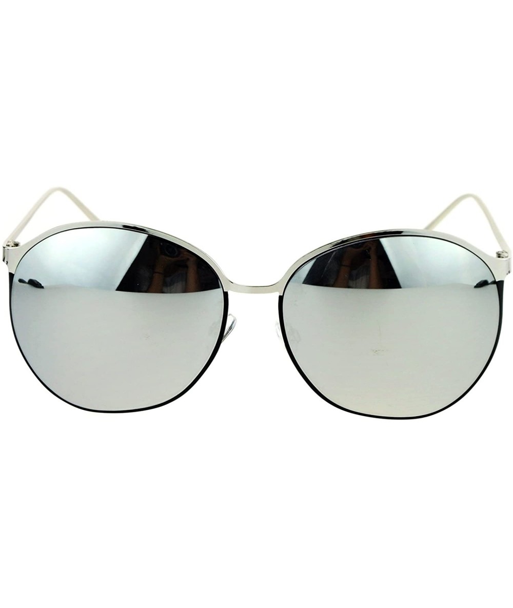Round Womens Sunglasses Oversized Irregular Round Metal Frame Mirror Lens - Silver (Silver Mirror) - CJ1873ELIMI $11.23