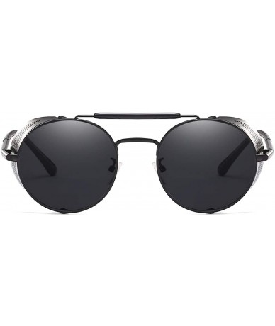 Round Steampunk Style Round Vintage Sunglasses Retro Eyewear UV400 Protection for Men Women - Black Frames Black Lens - CQ18A...