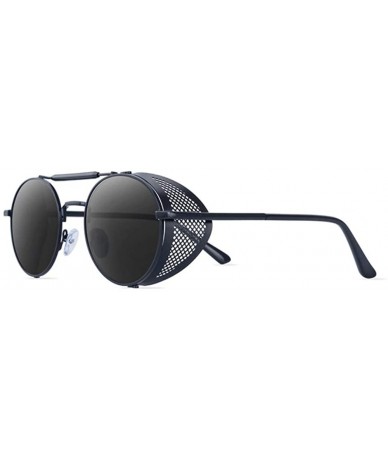Round Steampunk Style Round Vintage Sunglasses Retro Eyewear UV400 Protection for Men Women - Black Frames Black Lens - CQ18A...
