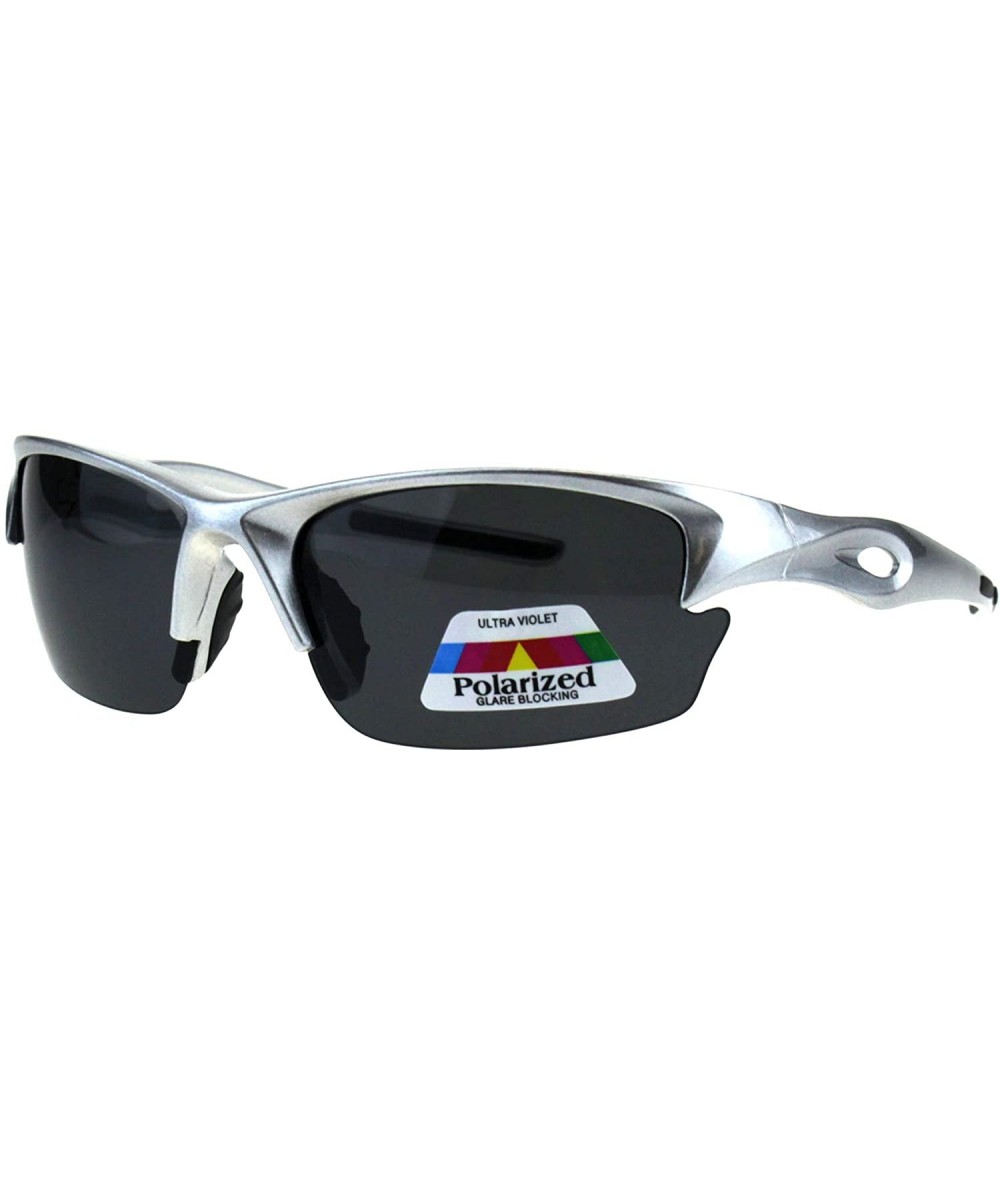 Sport Polarized Lens Sports Sunglasses Half Rim Wrap Around Light Weight Frame - Silver - C618R69SENW $9.98