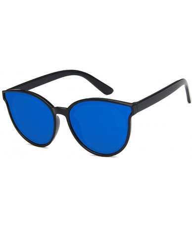 Oval Unisex Sunglasses Retro Bright Black Grey Drive Holiday Oval Non-Polarized UV400 - Bright Black Blue - CM18RLW0YLR $8.60