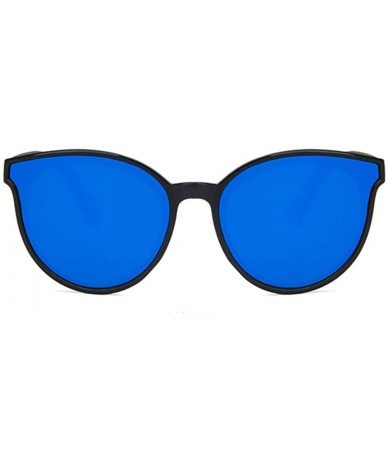 Oval Unisex Sunglasses Retro Bright Black Grey Drive Holiday Oval Non-Polarized UV400 - Bright Black Blue - CM18RLW0YLR $8.60