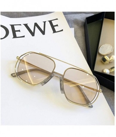 Oversized Oversized Sunglasses for Women Metal Shades Eyewear - Gold Tea - C11902MTED7 $16.76